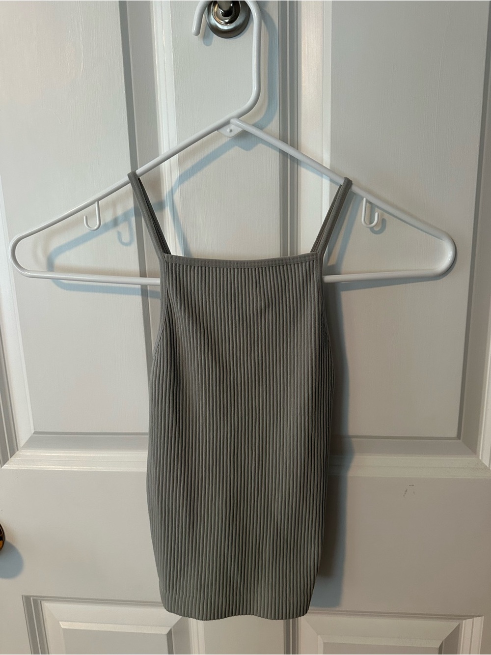 By Together Gray Ribbed Square Neck Crop Tank